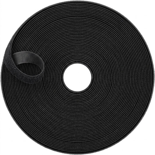 Black 1cm x 25m self-adhesive hook and loop fastener cable tie roll