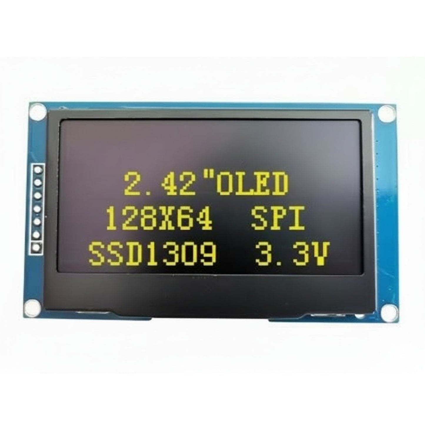 2.42 inch OLED screen displaying yellow text, featuring an I2C communication interface.