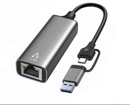 2.5G USB/Type-C Ethernet adapter with dual interfaces for high-speed internet connectivity.