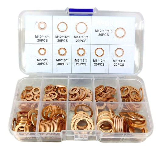 200pcs Red Copper Washer Kit in organized storage box