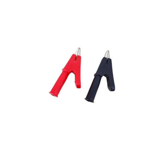 20A crocodile alligator clips in red and black, designed for electrical testing with 4mm banana plug input.