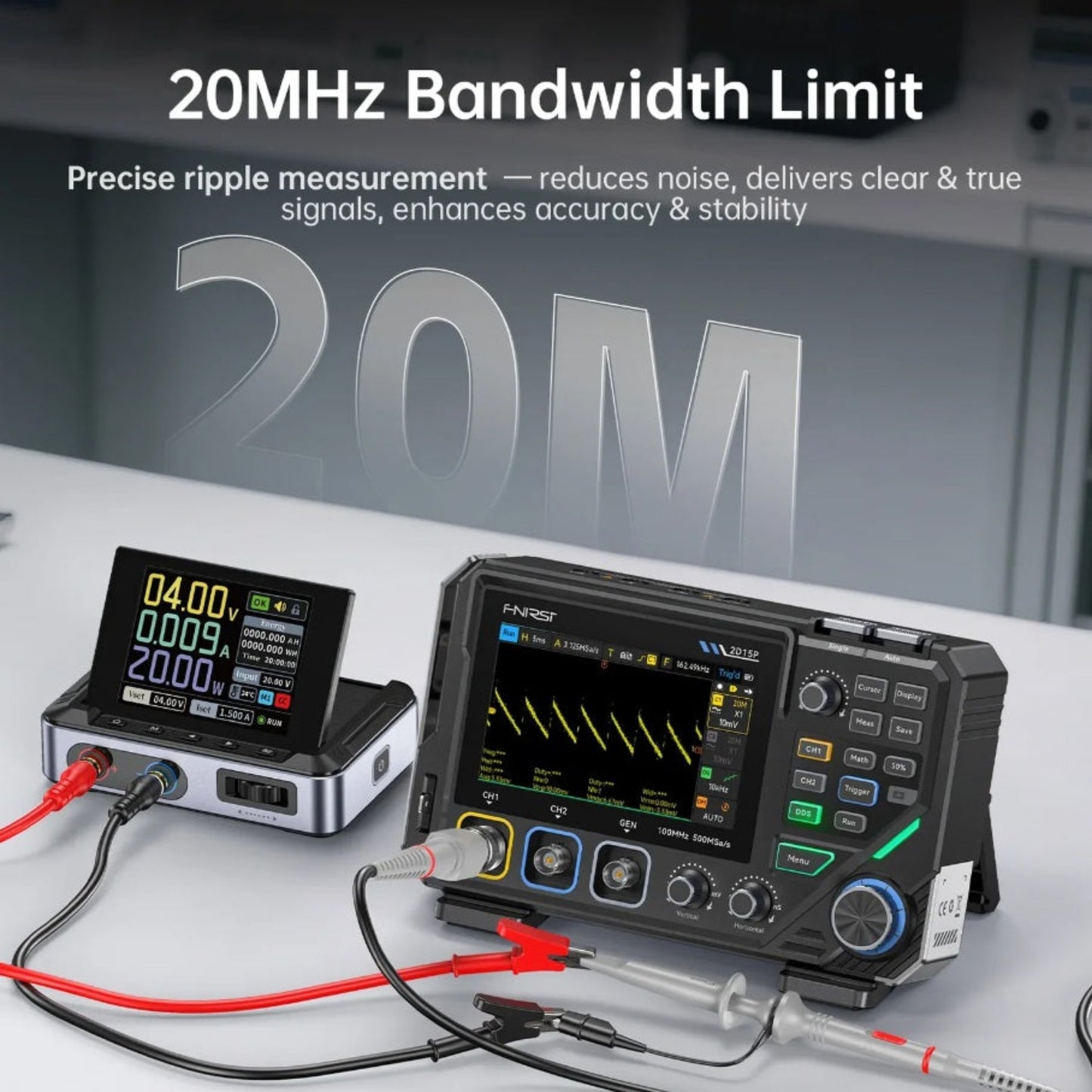 Illustration of 20MHz bandwidth limit feature reducing signal noise