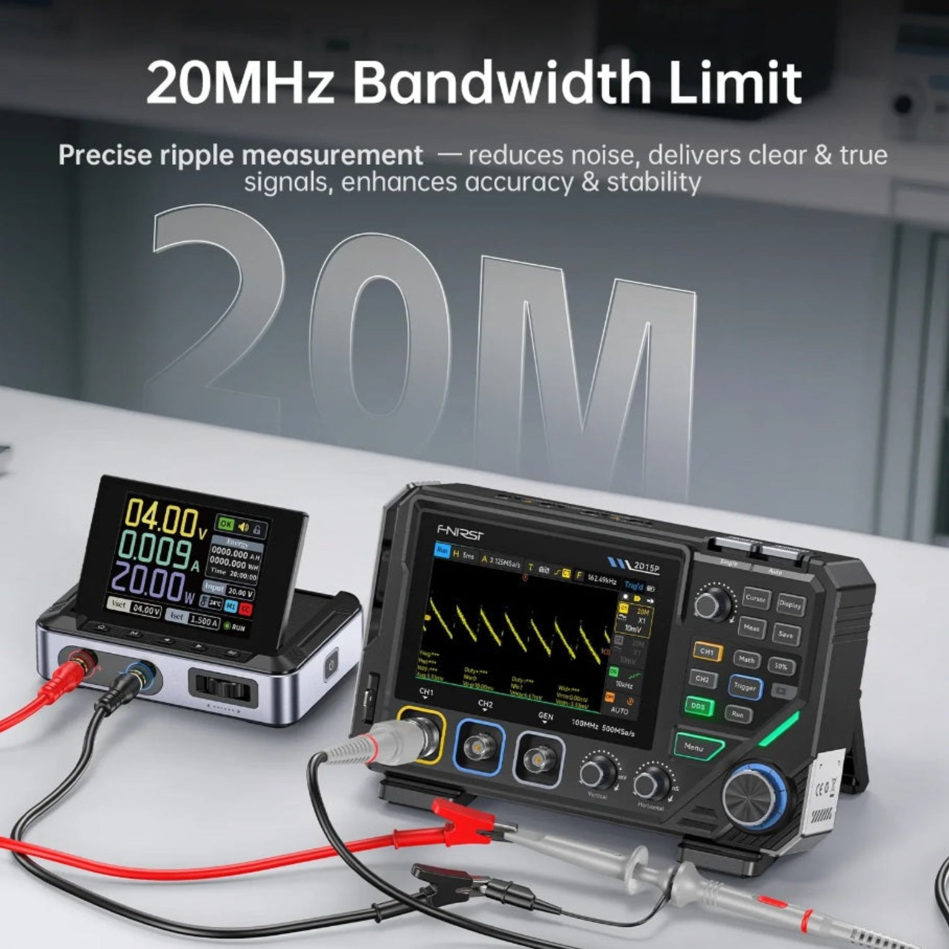 Illustration of 20MHz bandwidth limit feature reducing signal noise