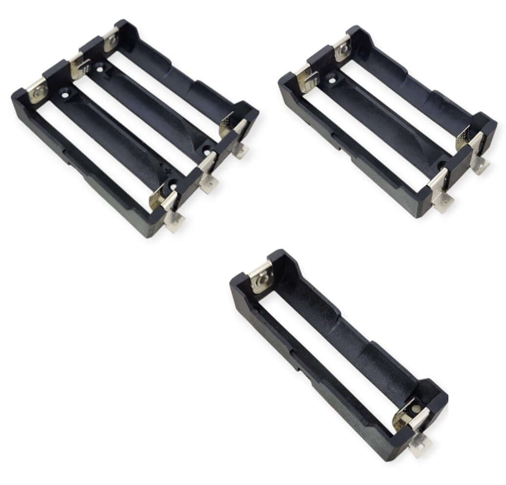 Versatile 21700 battery holders in single, dual, and triple slot configurations for DIY projects.