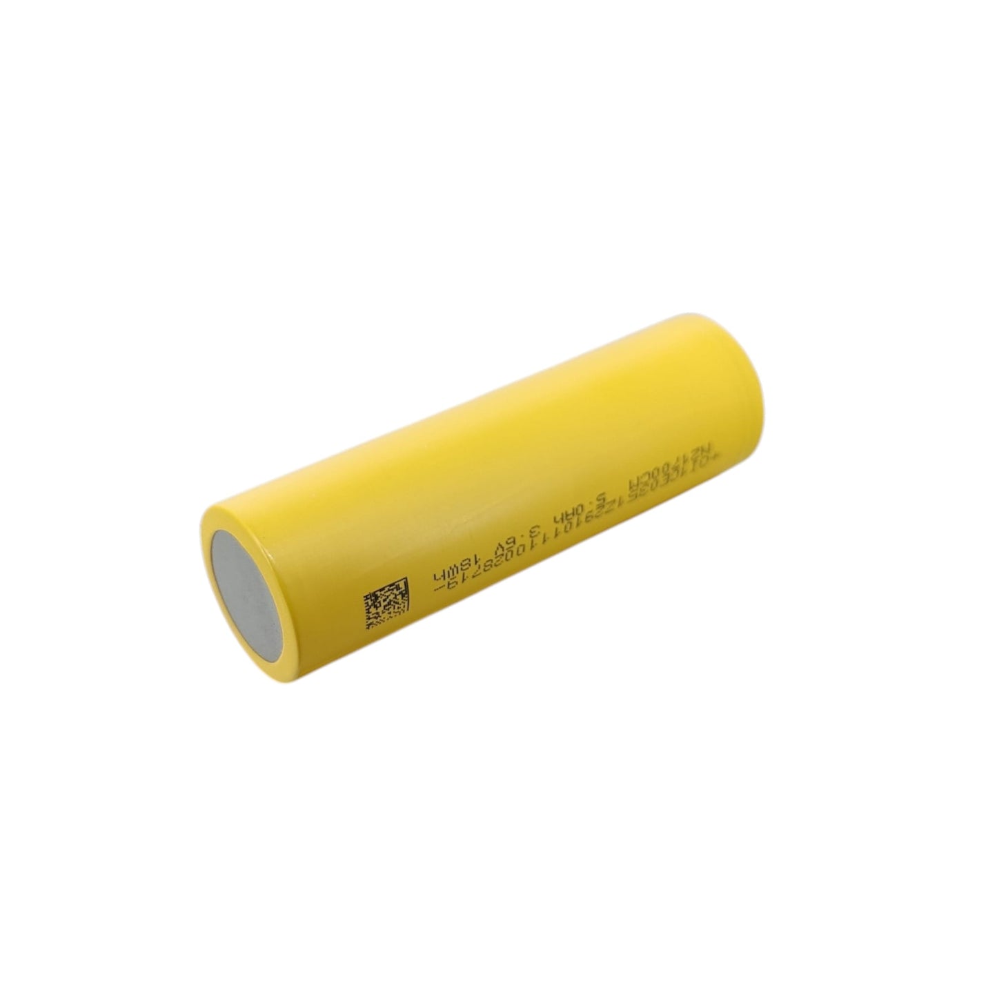 Front view of yellow 21700 lithium battery 5000mAh flat top.