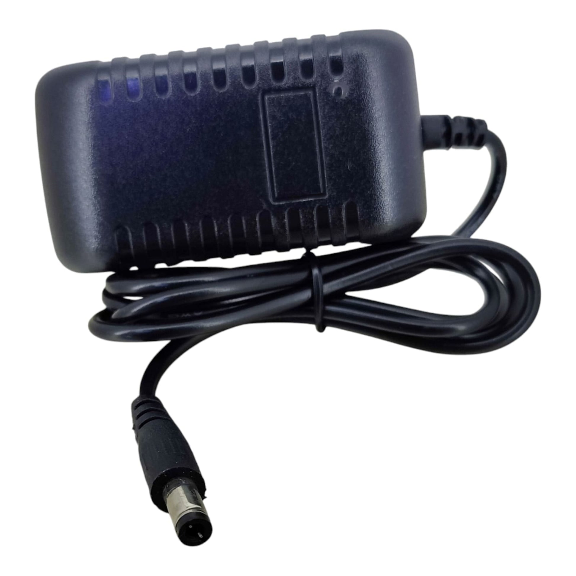 Close-up of the 5.5mm x 2.1mm DC round connector of the 22V 1A adapter