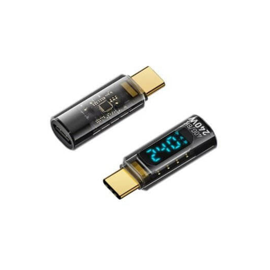 240W Type-C to Type-C tester with transparent display for monitoring voltage and current performance.