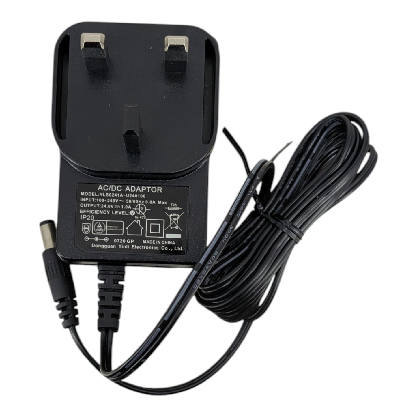 24V 1A AC/DC 電源適配器規格標籤。輸出穩定安全，適合工程採購及企業客戶。歡迎到店選購及查詢。