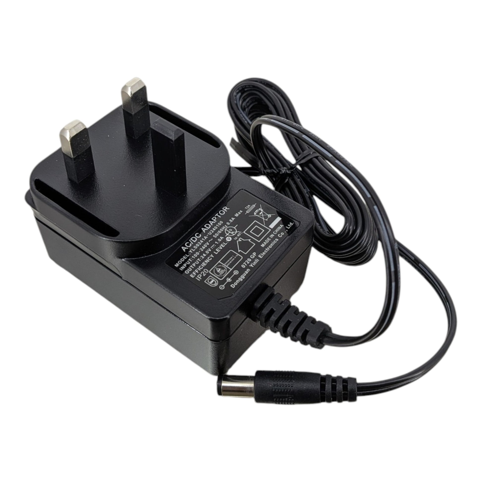 24V 1A 火牛配備標準 UK 三腳插。適合各款 24W 電子設備。深水埗實體店現貨發售，提供專業技術支援。