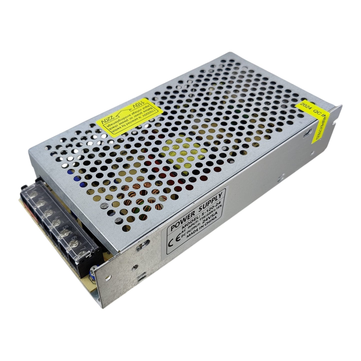 24V 5A industrial power supply featuring honeycomb aluminum heat dissipation.