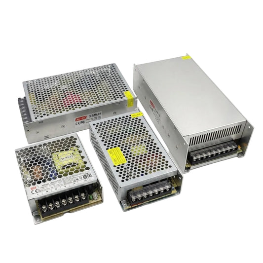 Size comparison of 24V industrial power supplies from 1.5A to 20A.