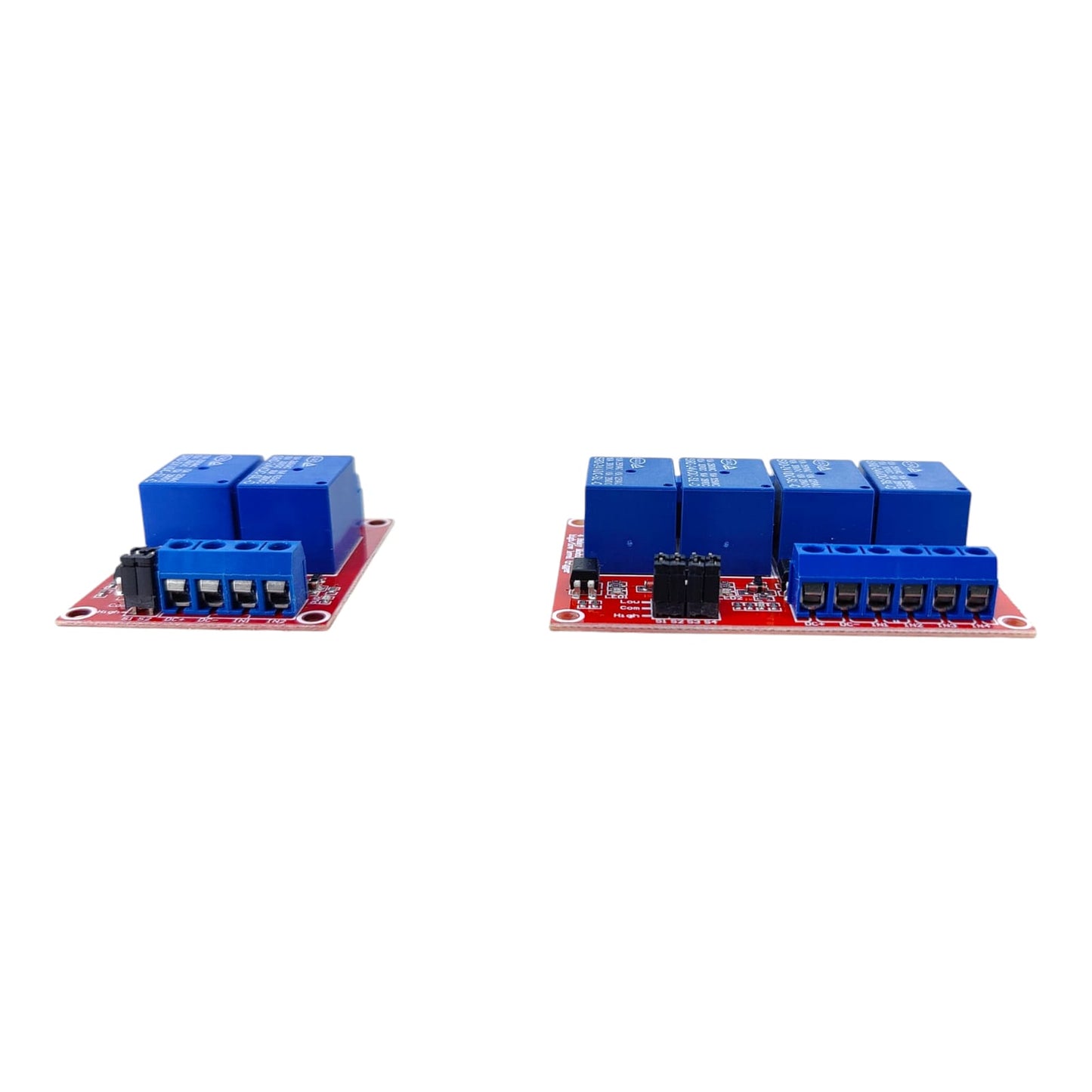 Side profile view of the 2-channel and 4-channel 24V relay modules.
