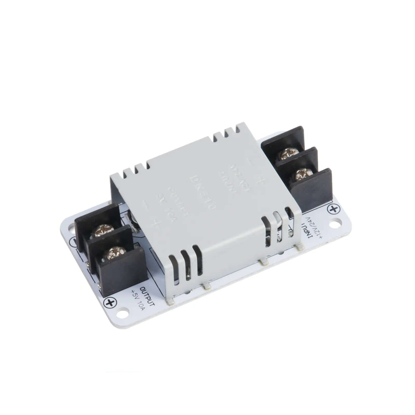 Top angle view of the non-isolated DC 12V-24V to 5V 10A power module housing.
