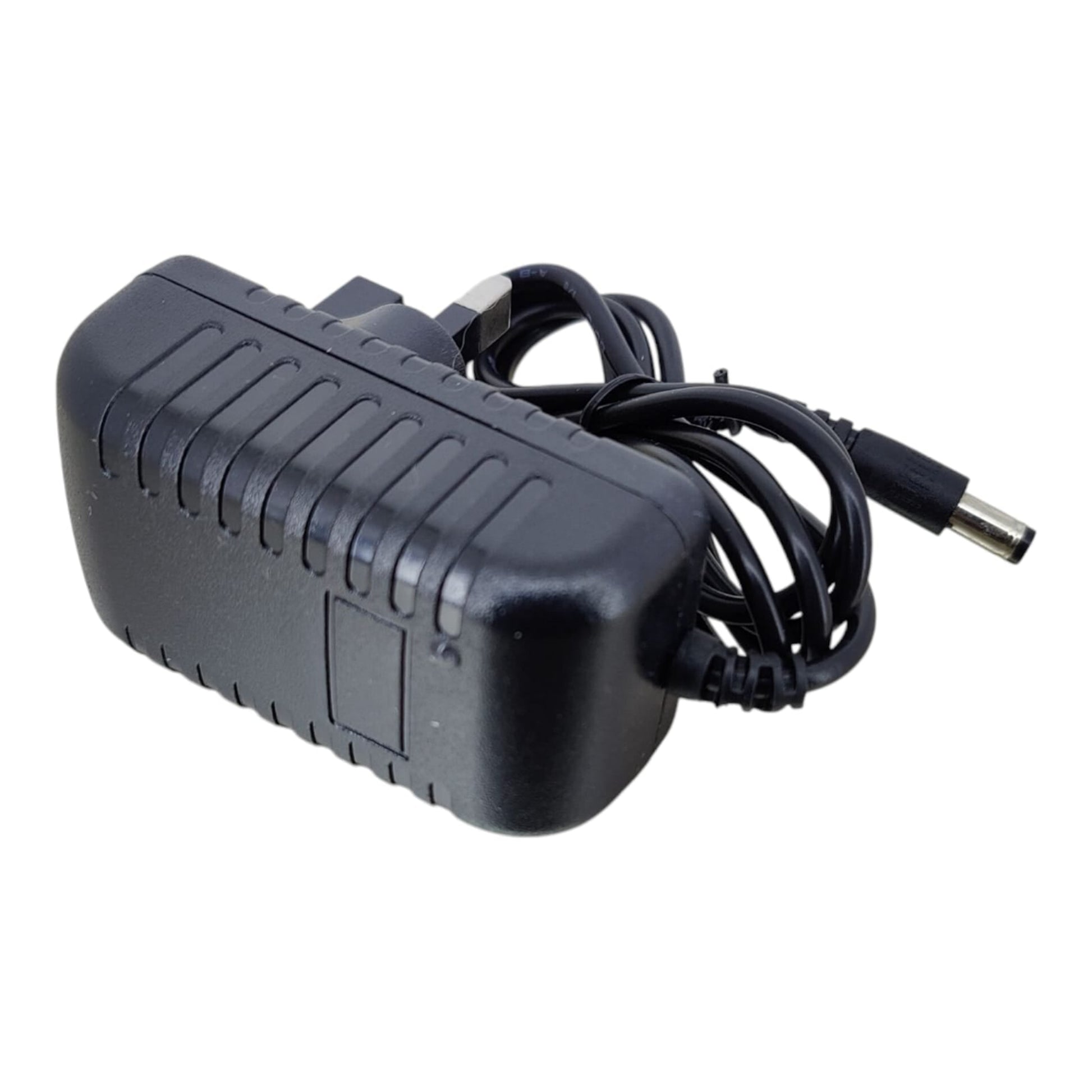 Side profile of the black 27V 1A power brick (Model 2710).