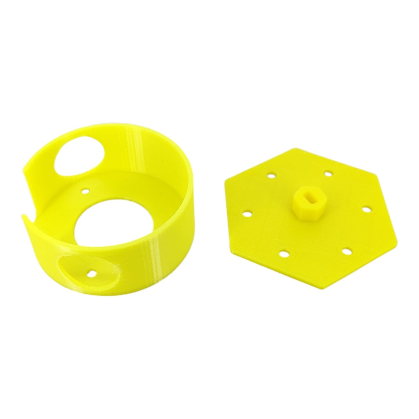 Yellow 28BYJ-48 stepper motor turntable mount base for DIY Arduino projects.