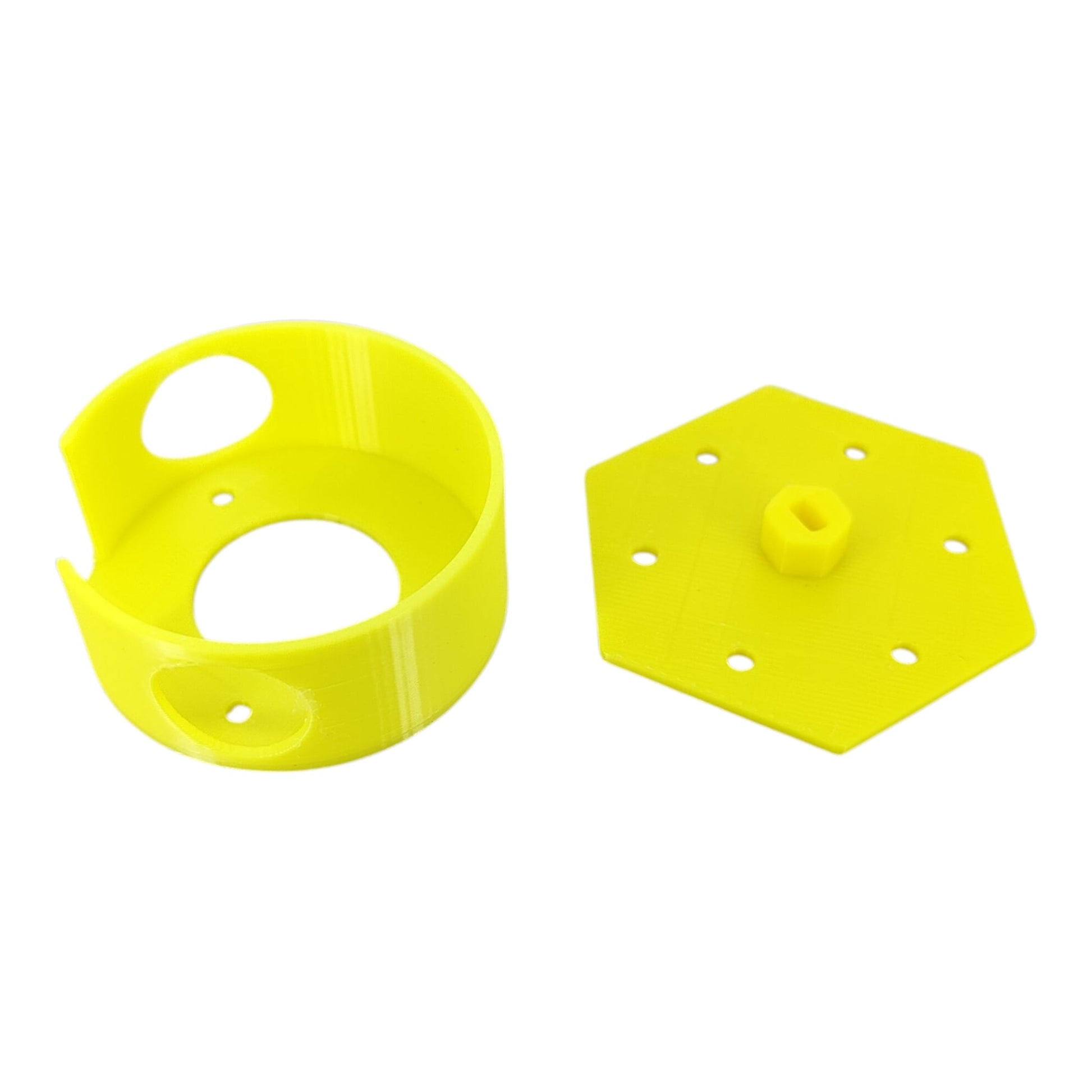Yellow 28BYJ-48 stepper motor turntable mount base for DIY Arduino projects.