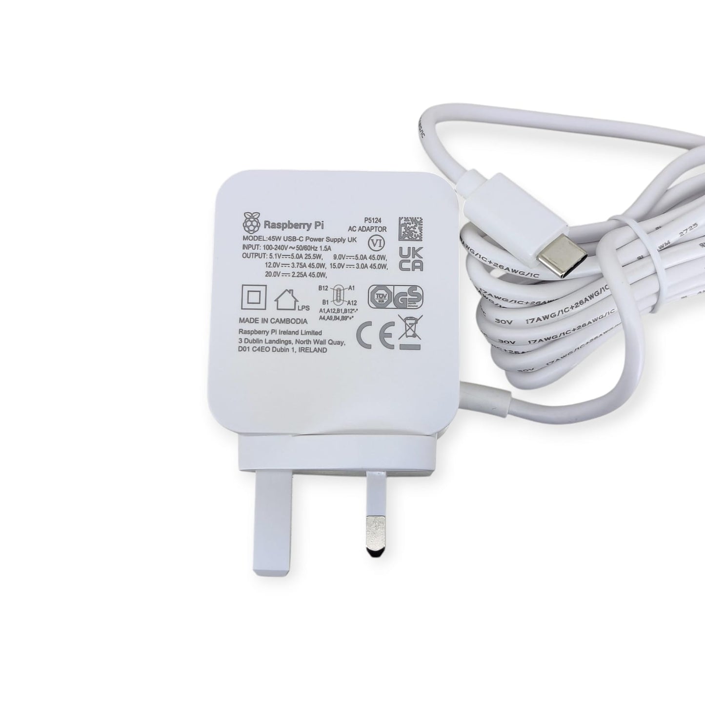 Raspberry Pi 官方 45W USB-C 電源供應器 (英規插頭)