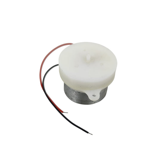 Front view of the 3-12V DC gear motor showing the plastic casing and wiring.