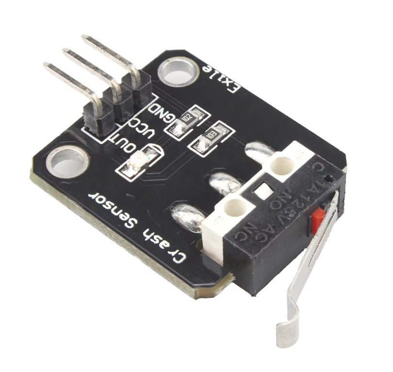3-5V Micro Switch Collision Sensor Module for Arduino and Robotics projects, featuring high responsiveness and easy integration.