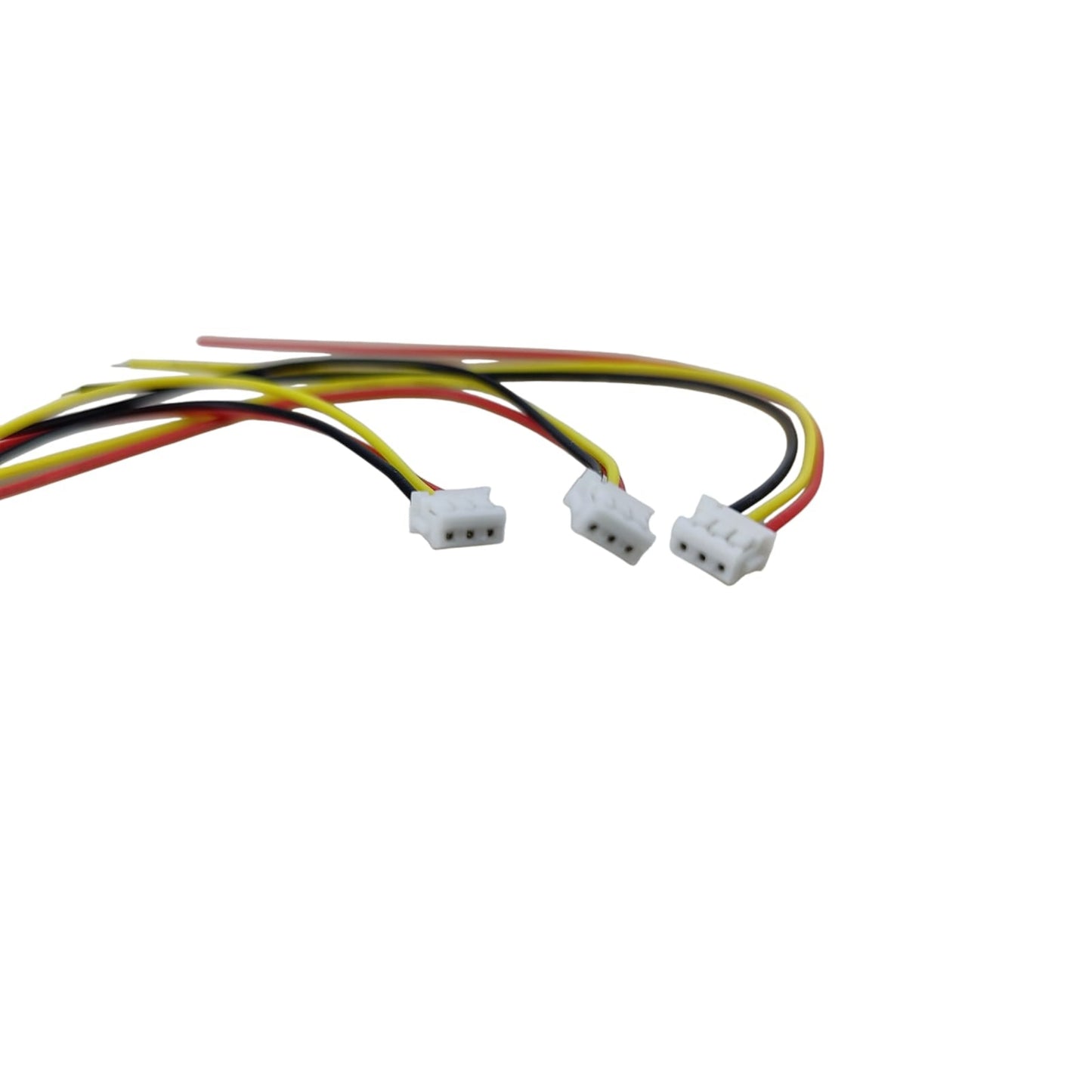 Three electrical connectors with multicolored wires on a white background