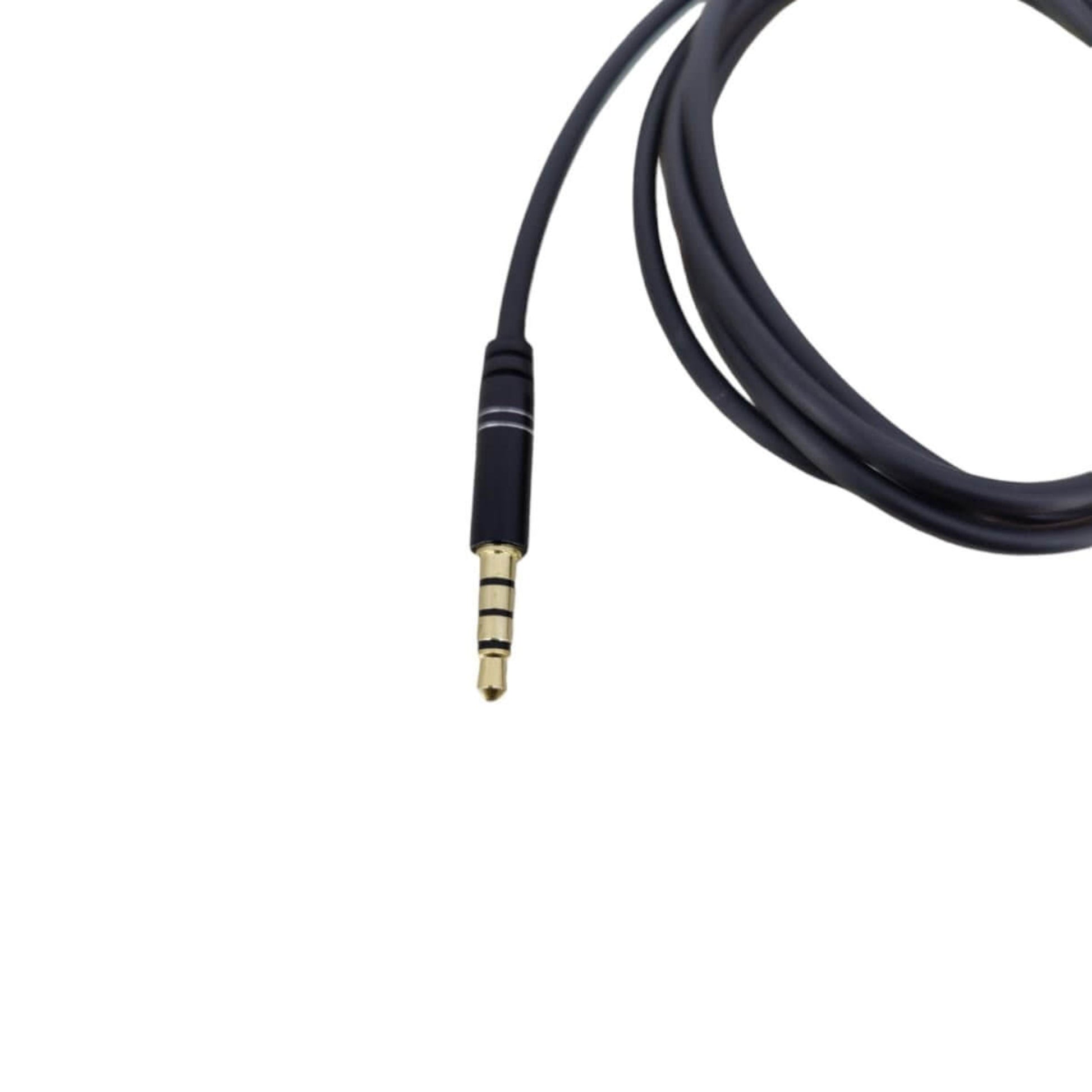 Close up of the gold-plated 3.5mm 4-pole male connectors on the audio cable