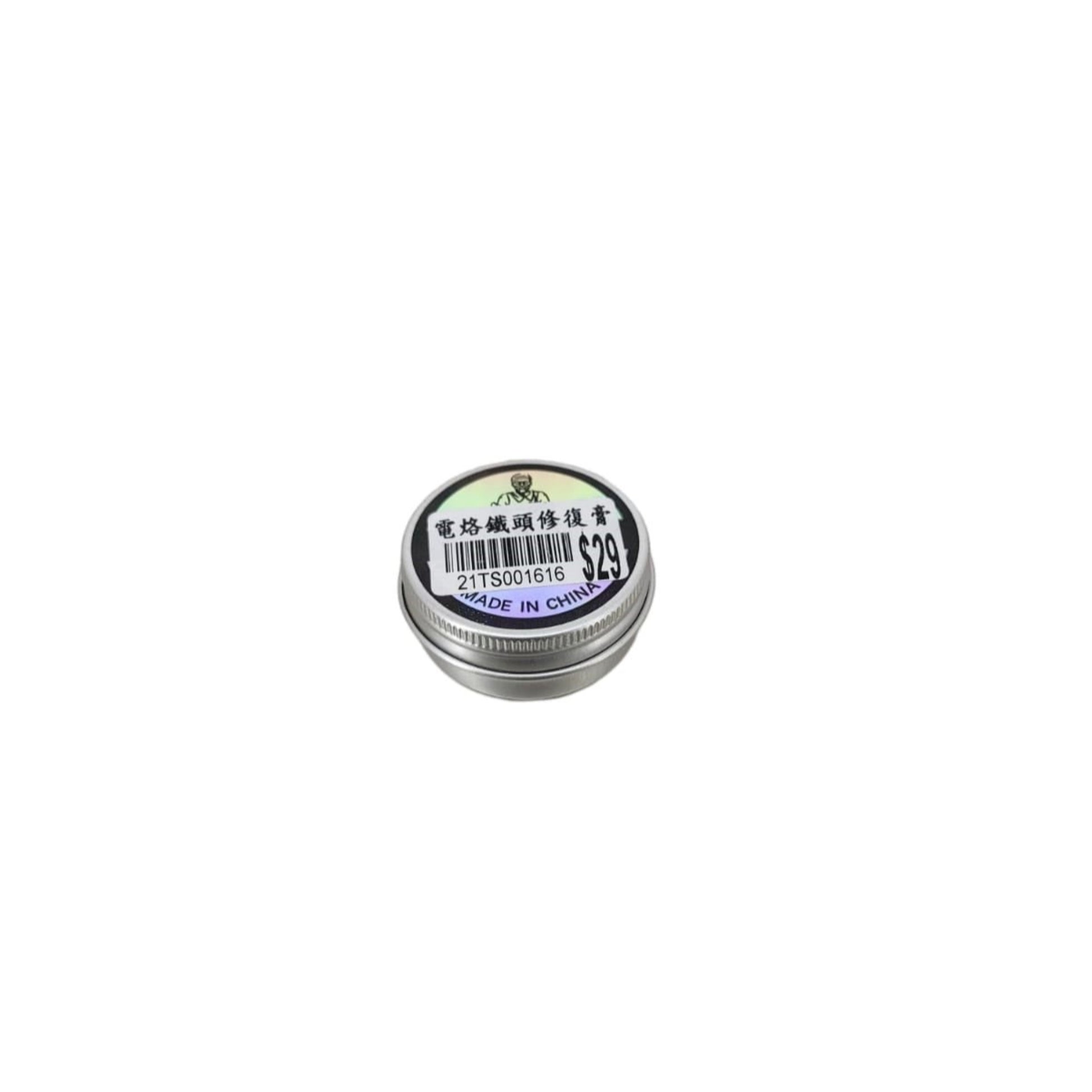 30g Soldering Iron Tip Refresher cream in a metal tin, designed for cleaning and reactivating soldering tips.