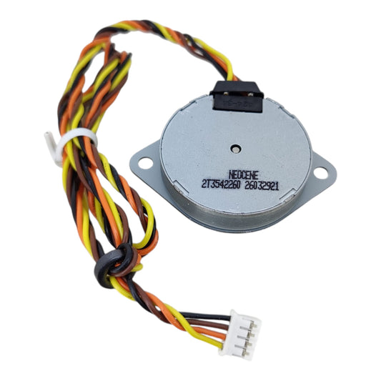 Front view of a 2-phase 4-wire 35mm stepper motor featuring a pre-installed brass gear for DIY robotics.