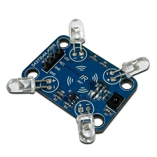 Top down view of IR Transceiver module showing VCC, GND, SEND, and REC pins.