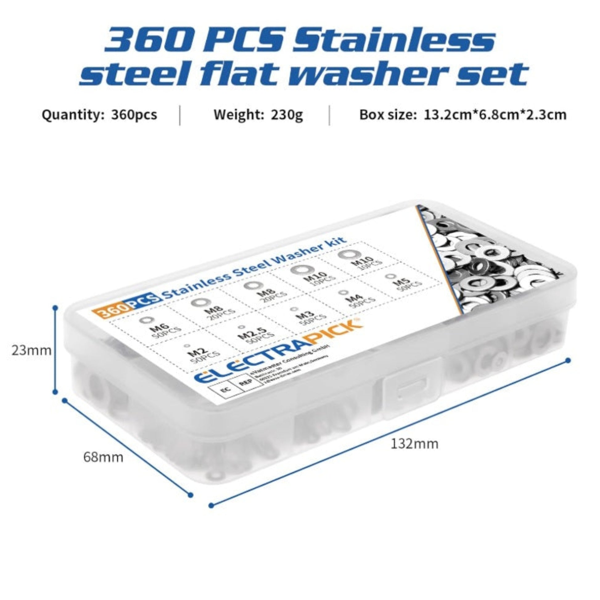 Dimensions of the 132mm hardware organizer box for flat washers
