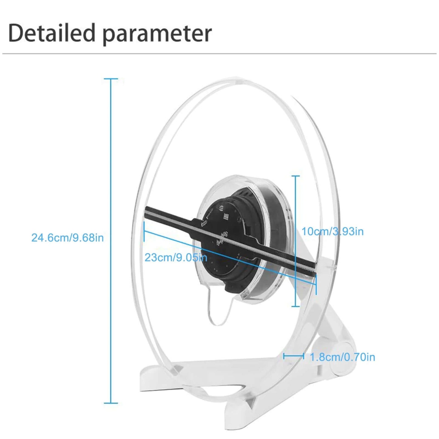 25CM 3D Holographic Fan Screen Rotating Display for Advertising dimensions and detailed parameters.