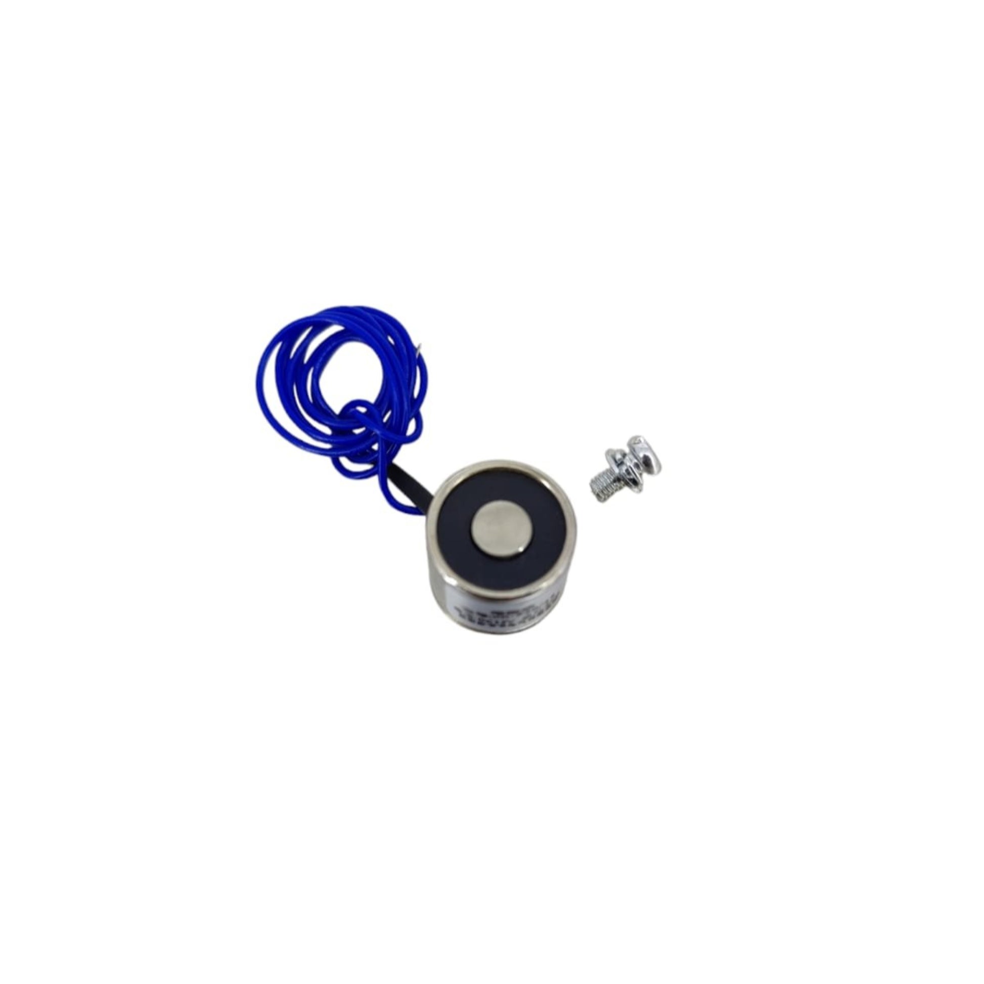 3 kg DC 12V suction magnet with blue wire, ideal for automation and material transport applications.