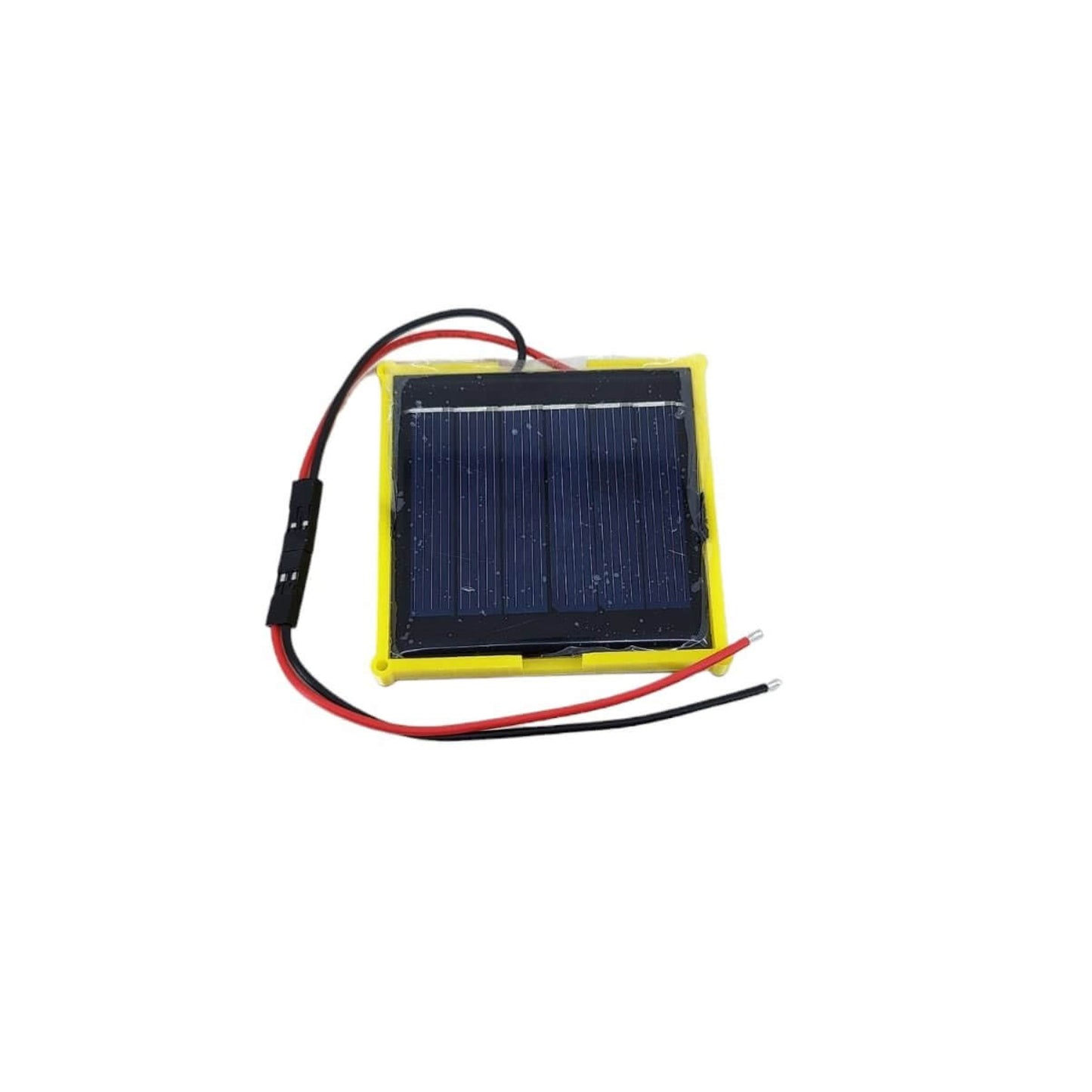 Top-down view of 3V 100mA mini solar panel module with a 2-pin Dupont plug-and-play connector wire.