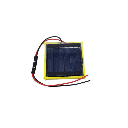 Top-down view of 3V 100mA mini solar panel module with a 2-pin Dupont plug-and-play connector wire.