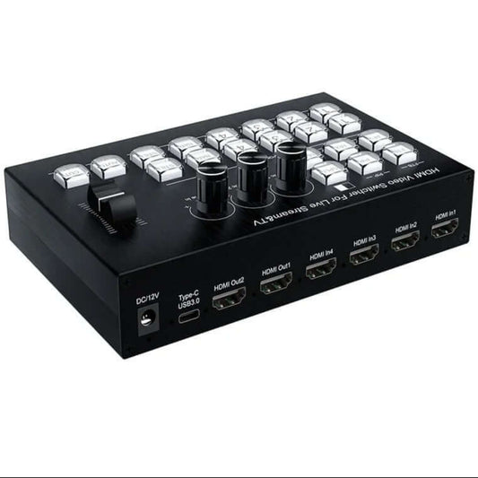 4-Channel HDMI Live Stream Switcher with Type-C, control panel for multi-camera streaming.