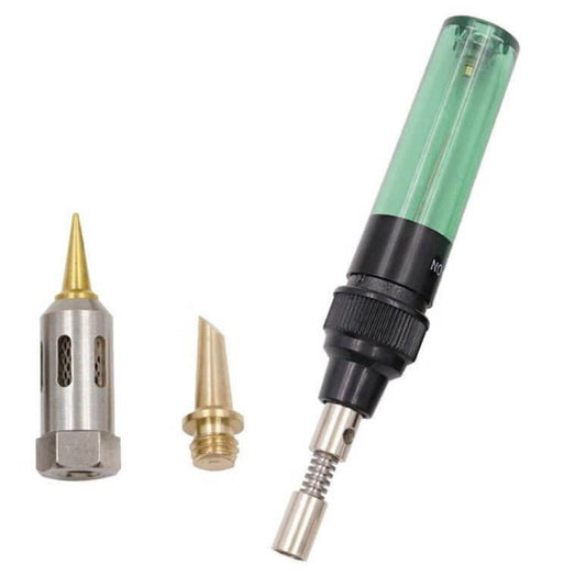 4-in-1 cordless gas soldering iron kit components with interchangeable tips for versatile soldering and torching.