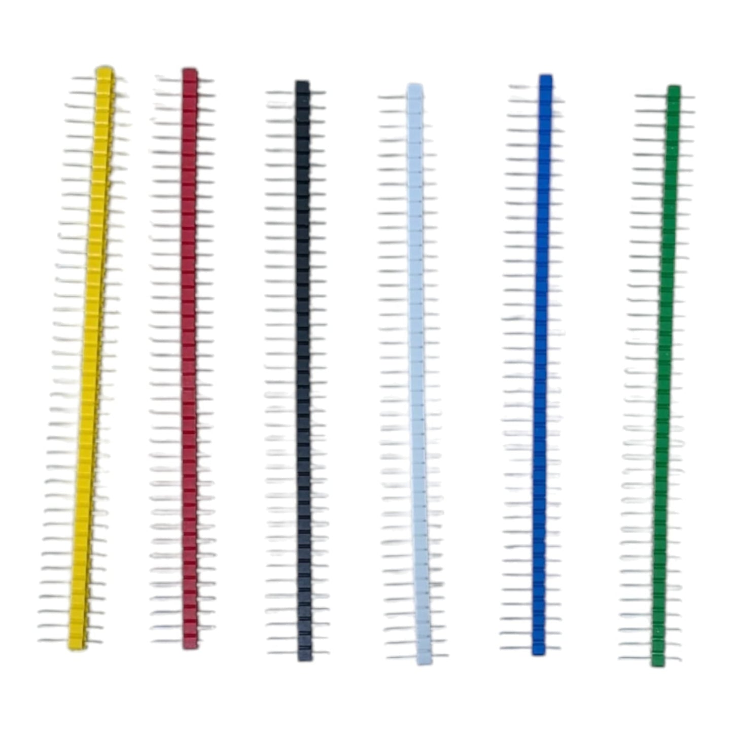 Set of six colorful 40-pin 2.54mm breakaway male headers.