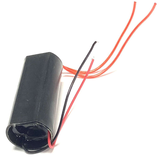 3-6V high voltage generator module with black housing and red wires for output connections, size 56x24mm.