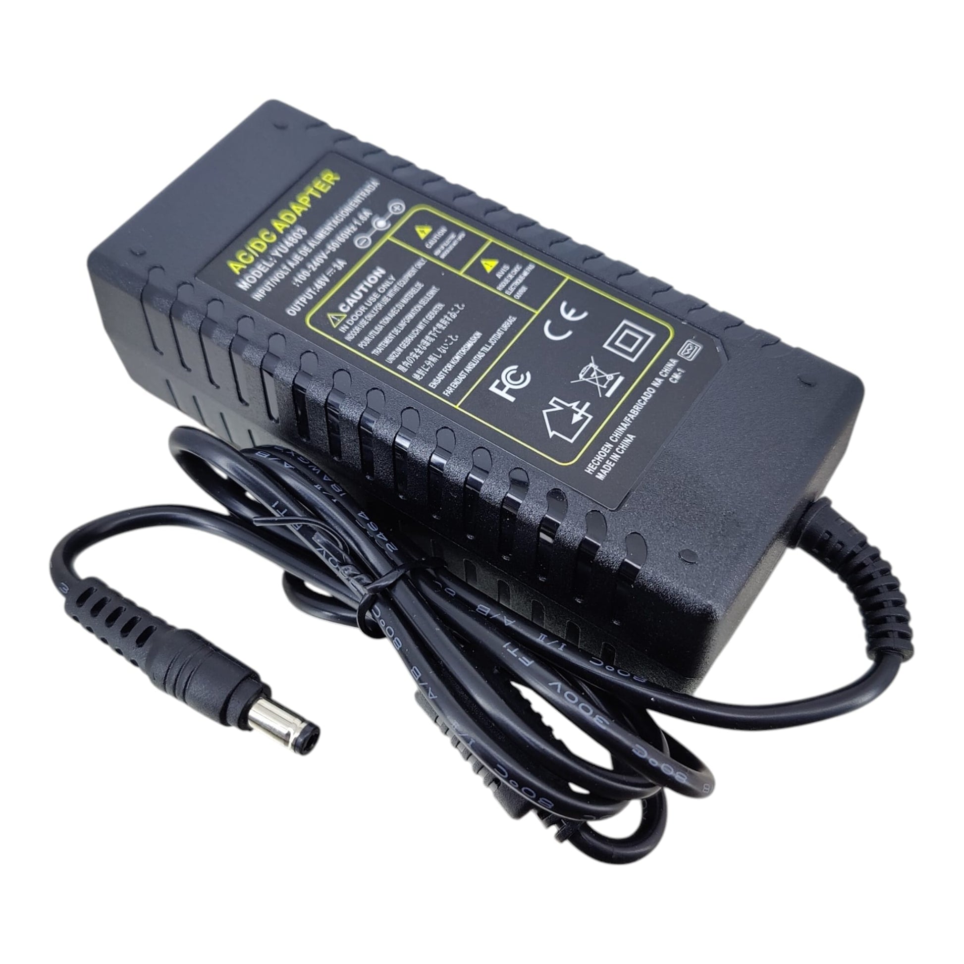 Angled view of the 48V power supply block highlighting the robust build quality.