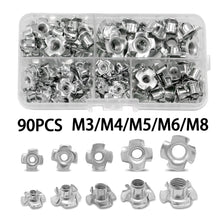 Load image into Gallery viewer, 90pcs M3 M4 M5 M6 M8 Zinc Plated Four Claws Nut
