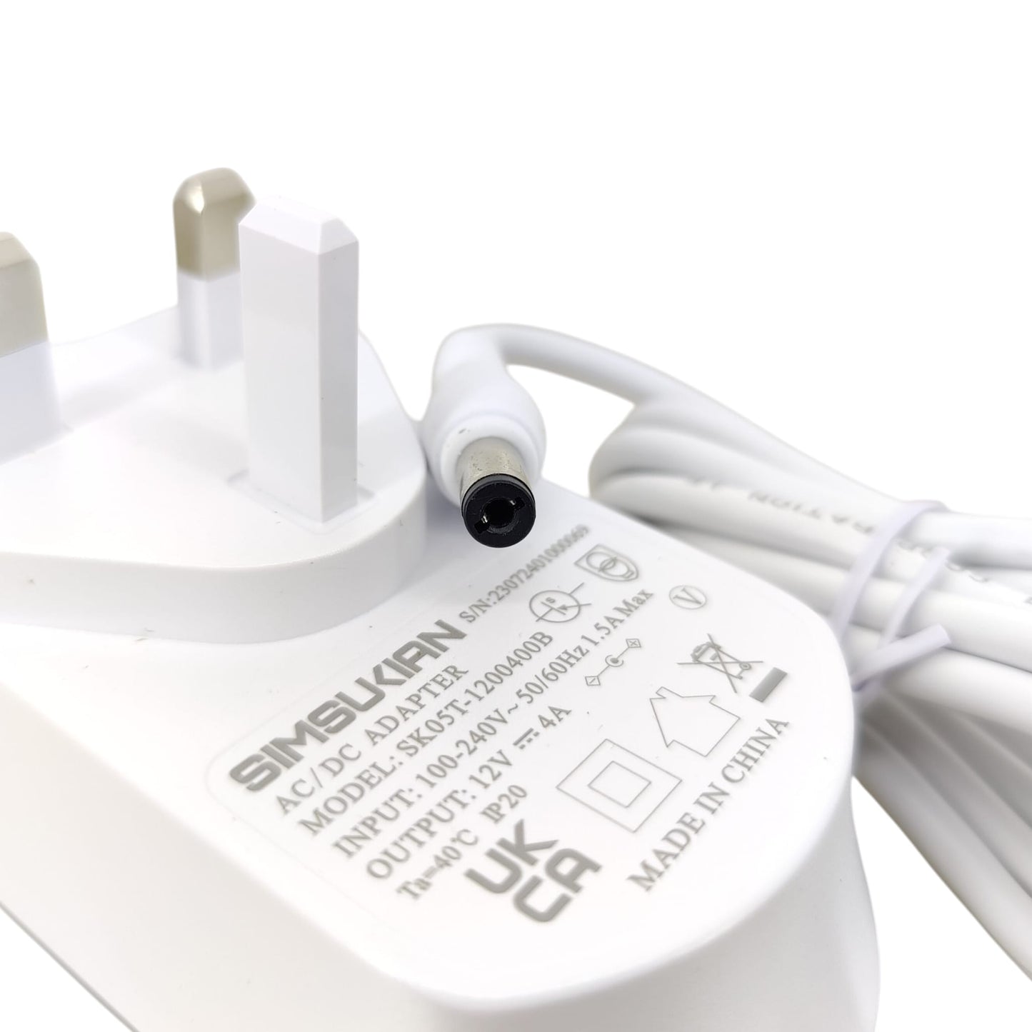 Detail view of the 5.5mm x 2.1mm center positive DC barrel jack