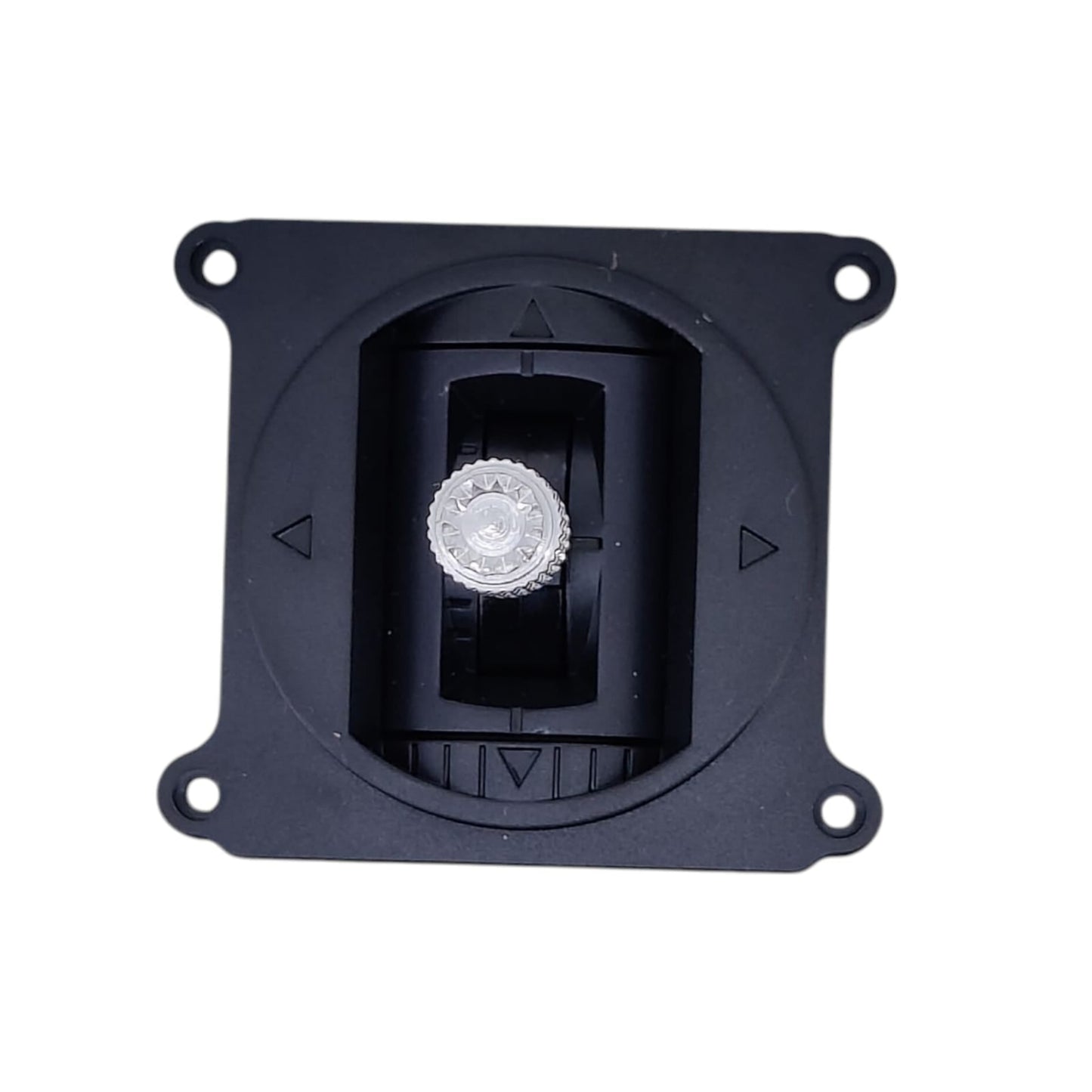 Top-down view of a 5K RC joystick gimbal showing the metal knurled stick and mounting plate.