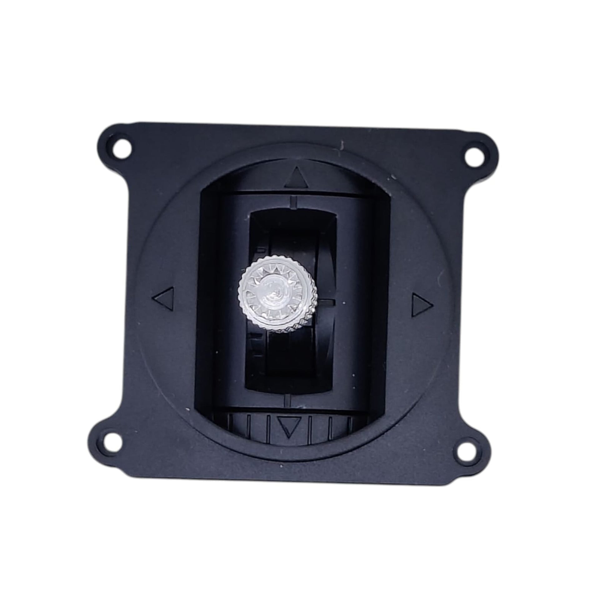 Top-down view of a 5K RC joystick gimbal showing the metal knurled stick and mounting plate.
