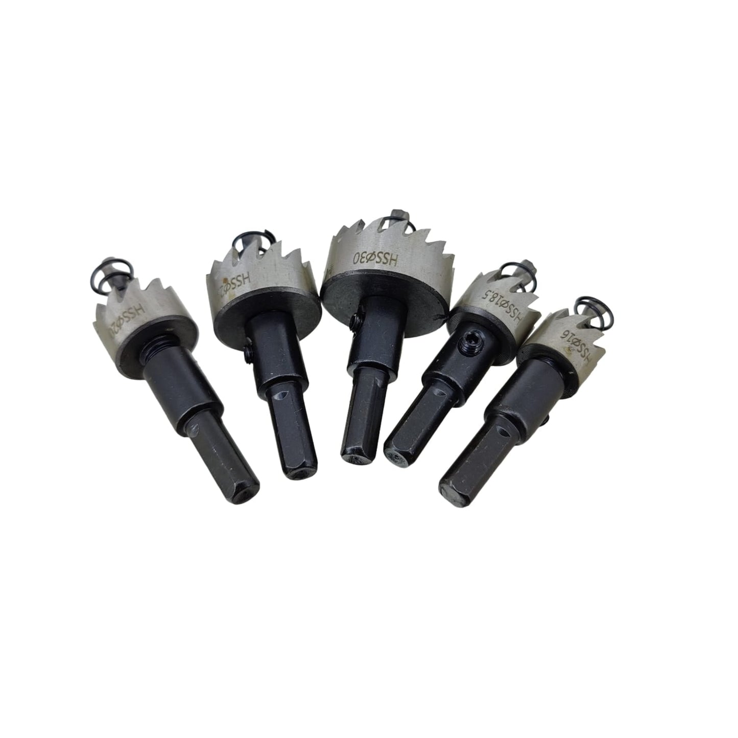 5-piece HSS hole saw kit, 16mm–30mm size markings