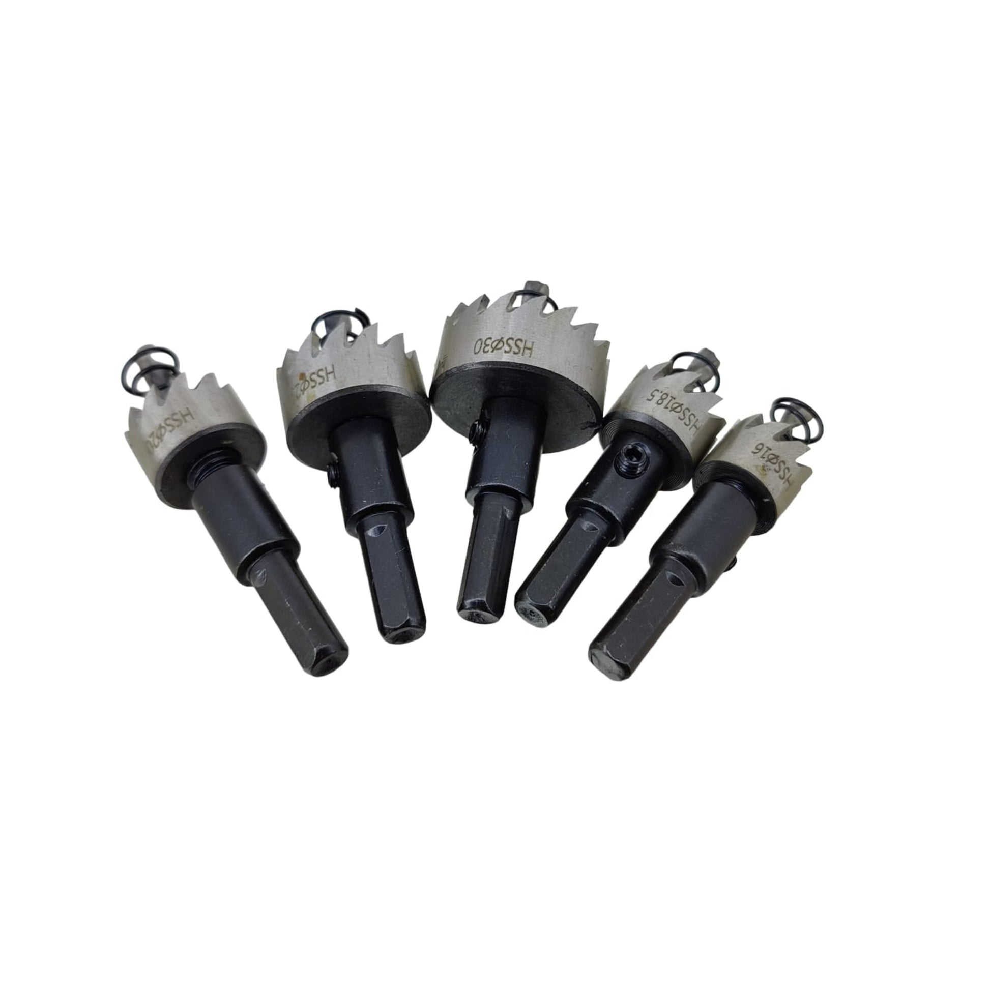 5-piece HSS hole saw kit, 16mm–30mm size markings