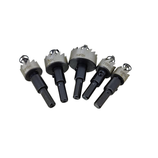 5-piece HSS hole saw kit, 16mm–30mm size markings