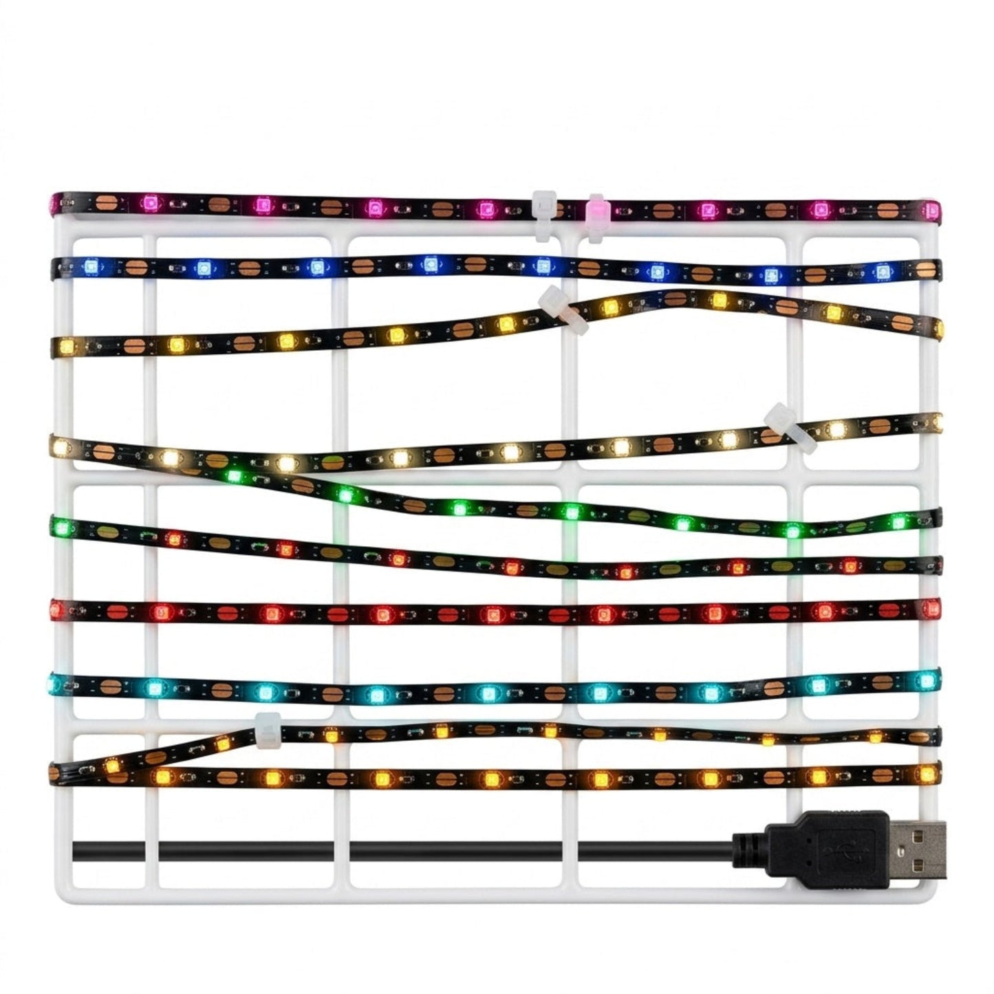 USB 5V 幻彩 RGB LED 燈帶連白色固定網架，適合電腦及房間 DIY 裝飾。