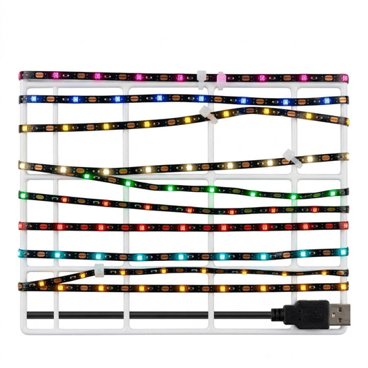 USB 5V 幻彩 RGB LED 燈帶連白色固定網架，適合電腦及房間 DIY 裝飾。