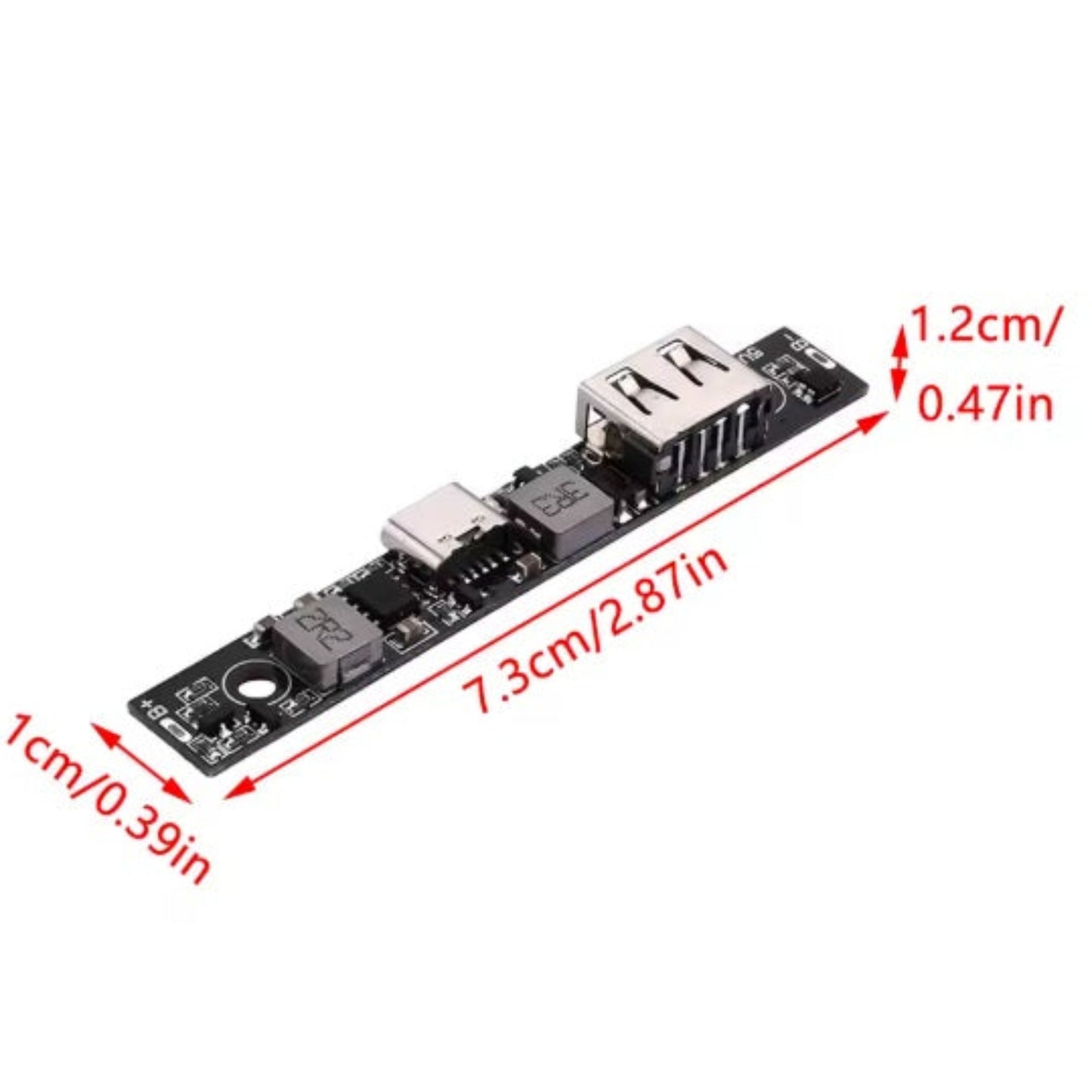 Dimensions of Type-C USB UPS module showing 7.3cm length