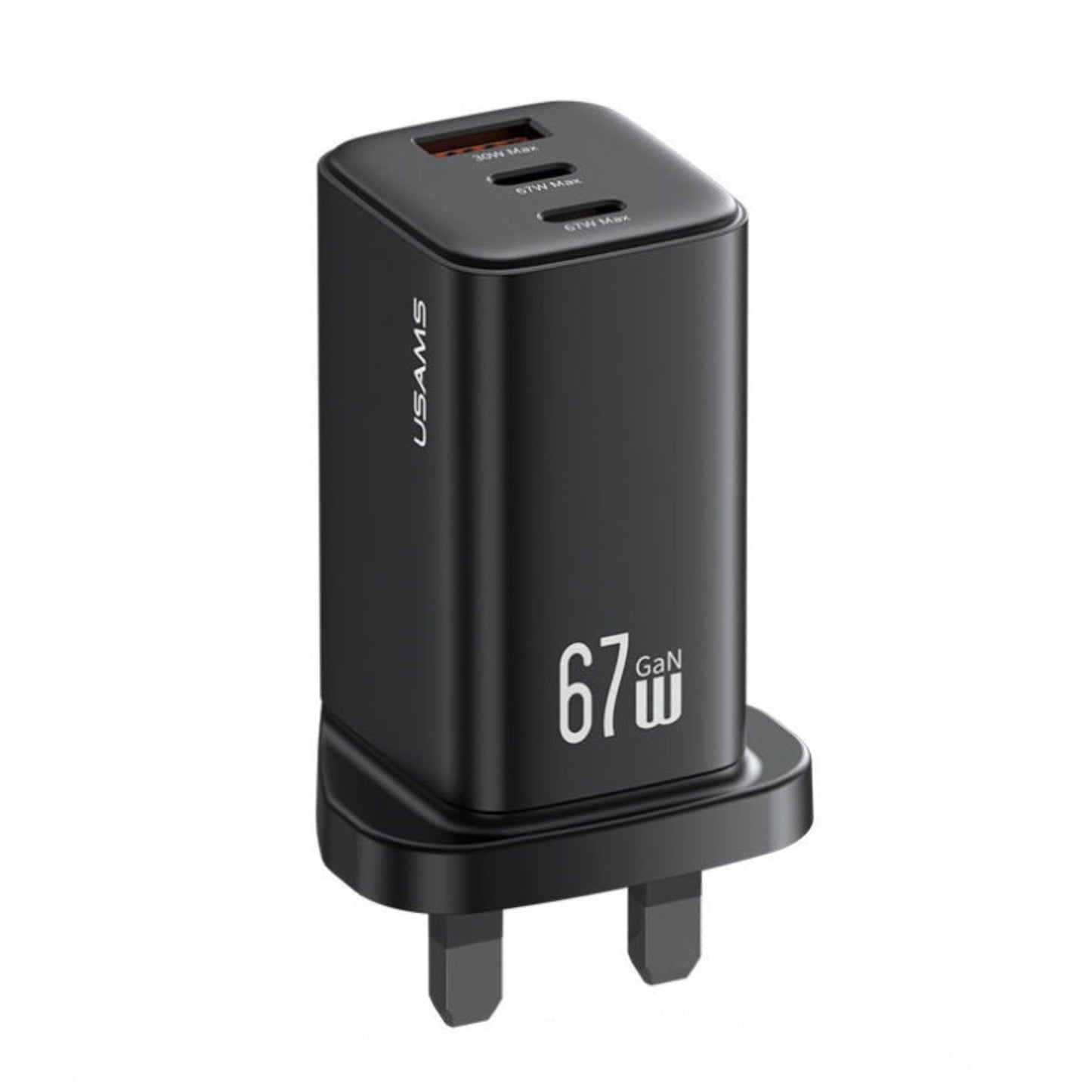 UK 3-pin plug profile of the USAMS 67W GaN wall charger.