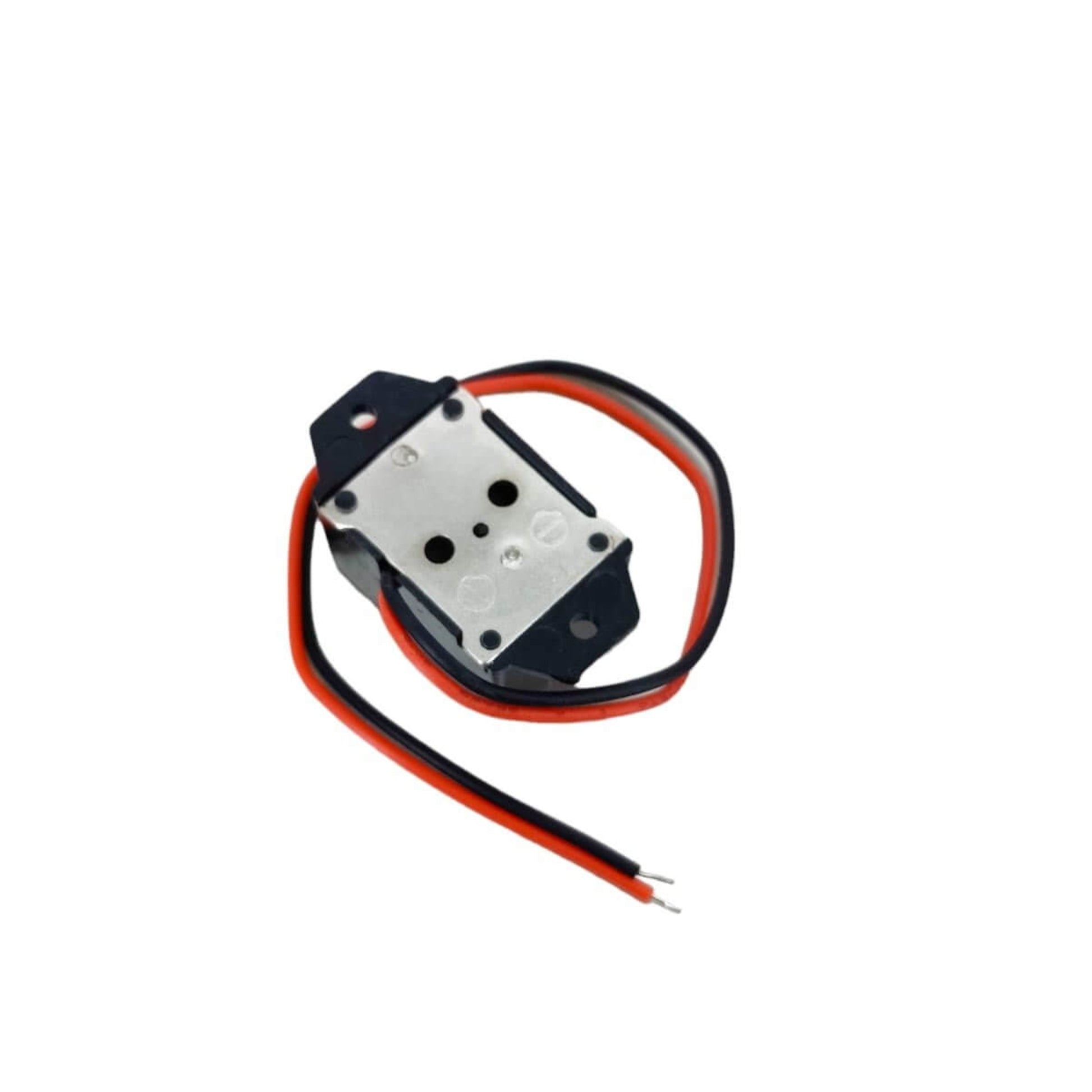 Mini 6V mechanical buzzer with leads, 75db sound pressure level, compact ABS design for electronic components.